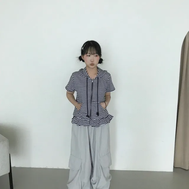 (주문 폭주)단가라 반팔 후드집업