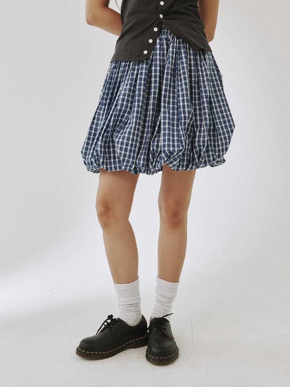 [PLZPROJECT]BALLOON SKIRT, BLUE CHECK