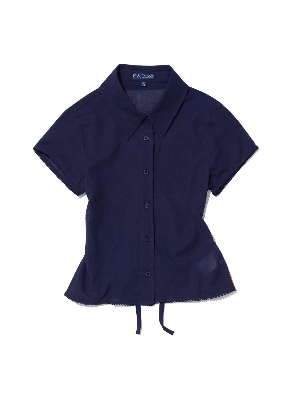 [WOMEN] PWC COTTON LACE TRIM HALF SLEEVE SHIRT_NAVY