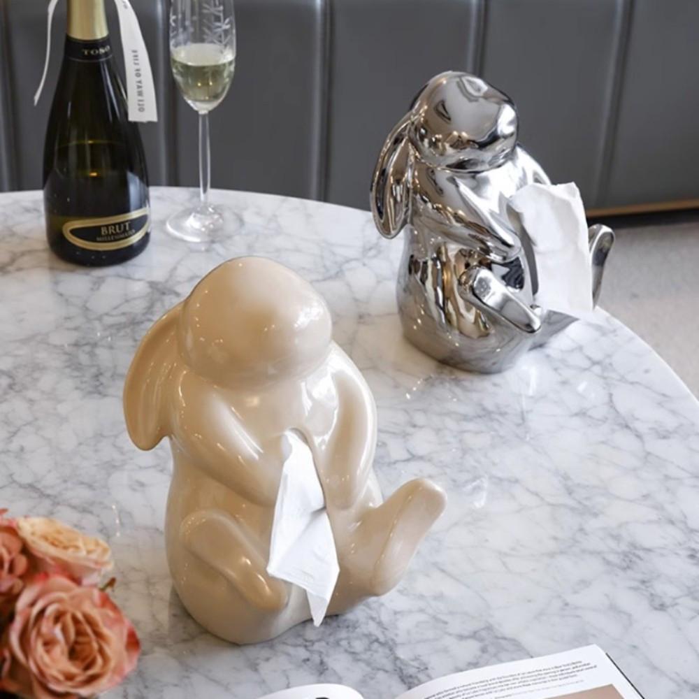 토끼 티슈 케이스 세라믹 도자기 각티슈 휴지 커버 고급 인테리어