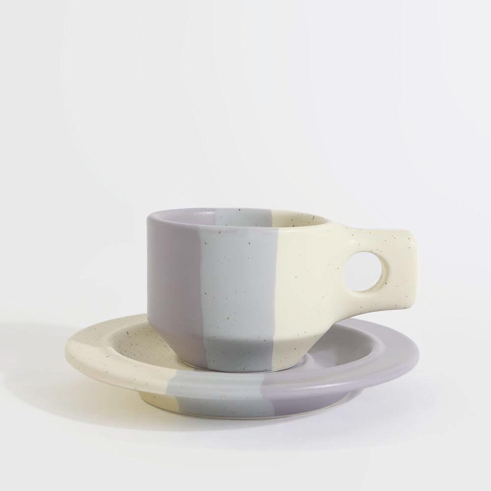 [18차 입고]Color Block Line Flat Cup & Saucer - Violet
