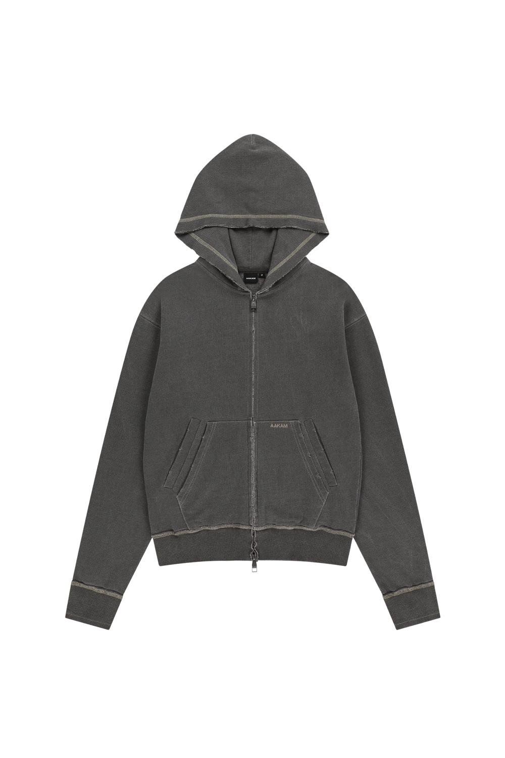 Vintage Damaged Zip-Up Hoodie (Dark Gray)
