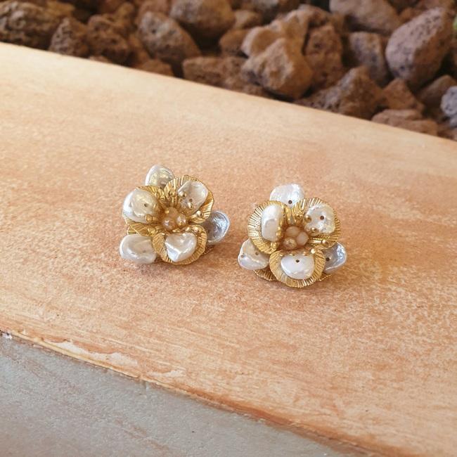 담수 진주 꽃귀걸이 (귀찌) 한복 귀걸이