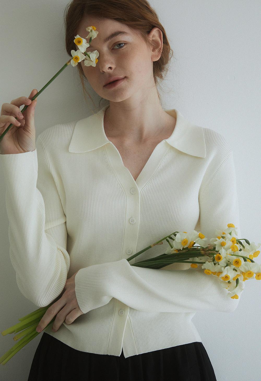 Slim ribbed collar cardigan