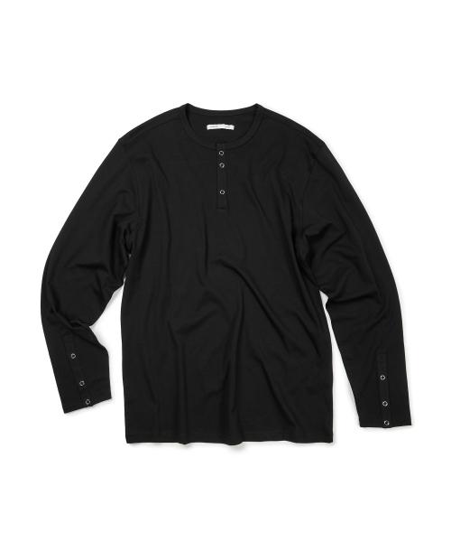 (BASE) SNAP SLEEVE HENLEY NECK TEE (BLACK)