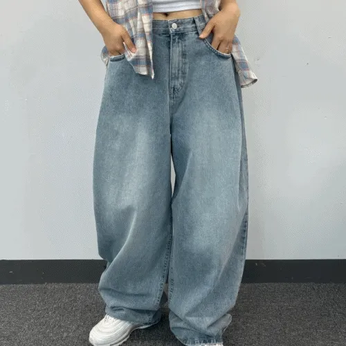[3size🖤/핏보장!] 로니 벌룬 데님팬츠/ y2k 힙한 오버핏 와이드핏 벌룬핏 연청 진청 하비 하비바지 와이드팬츠 와이드바지