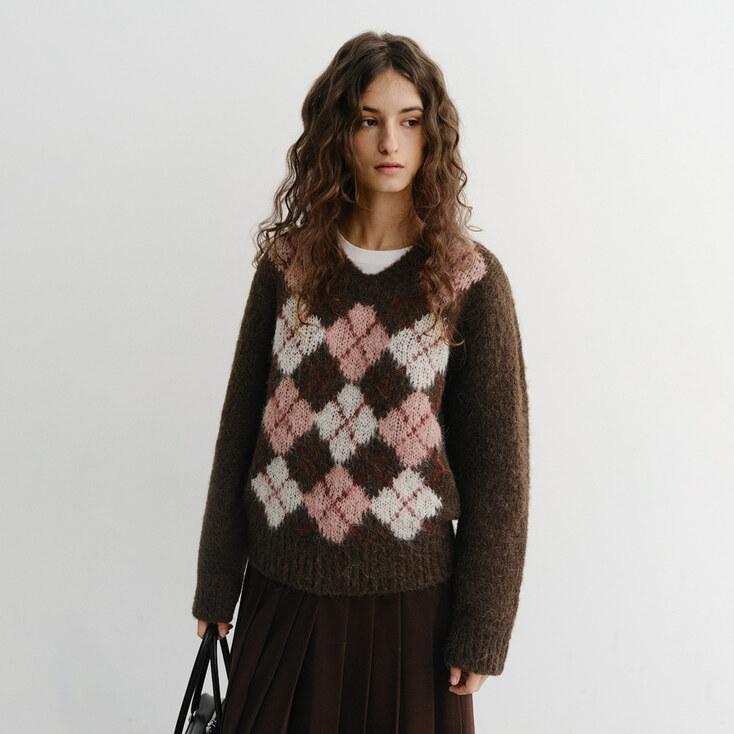 UNISEX BABY ALPACA ARGYLE SWEATER BROWN_UDSW5D123W2