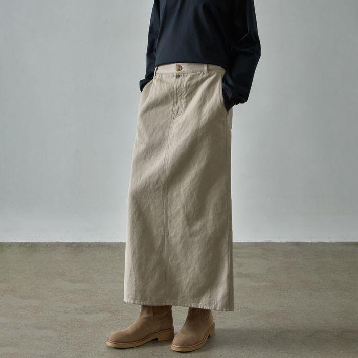 린넨 코튼 맥시 스커트_olive beige