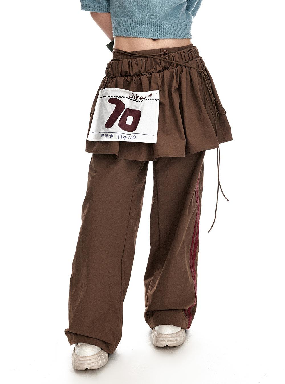 Brown Detachable Skirt & Wide Pants Two-Piece