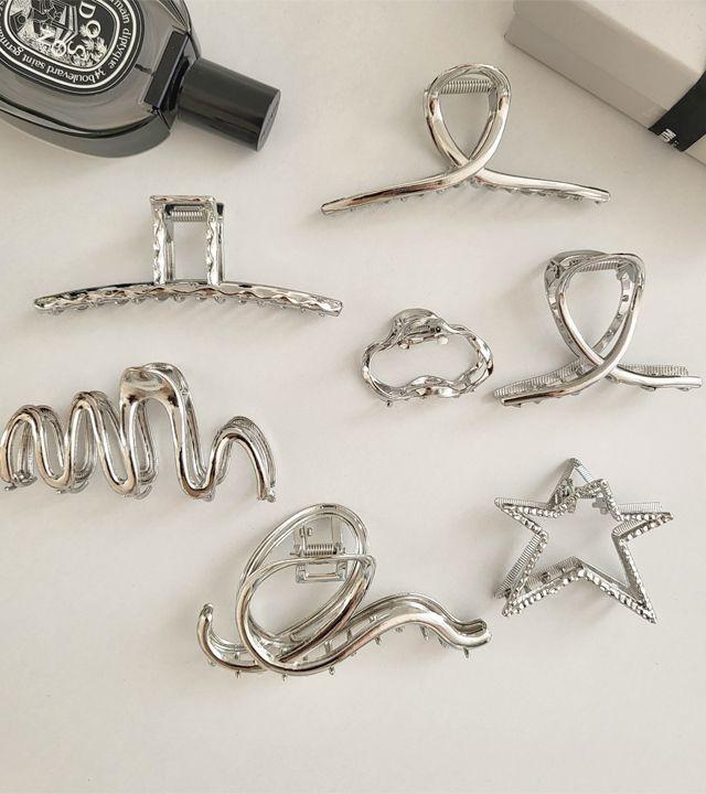 [1+1할인/오늘출발] y2k 실버 메탈 블링블링 올림머리 긴머리 반묶음 헤어 집게핀 헤어핀 머리핀