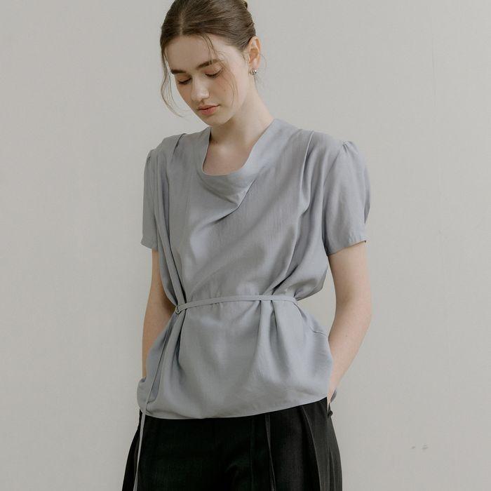 comos 1408 tie drape neck blouse (pale blue)