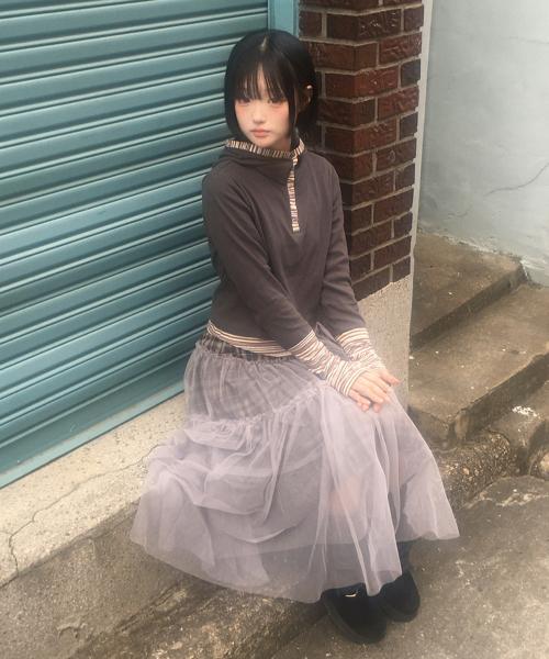 CHECK TULLE SKIRT [BROWN]