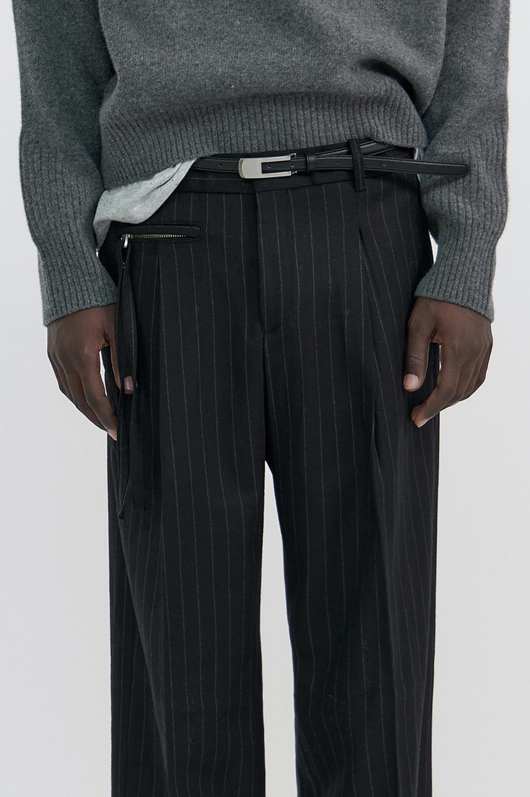 THIN ELLIPES LEATHER BELT - BLACK