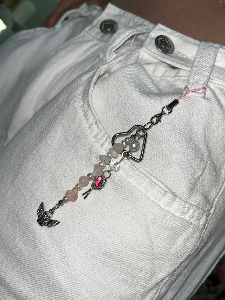 MADE goddess Keyring / 키치키링 핑크 원석 진주 비즈 드롭 미니 힙한