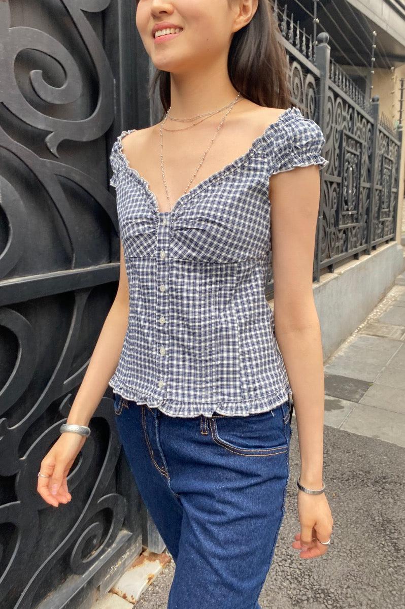 Elena Plaid Top - Blue Plaid