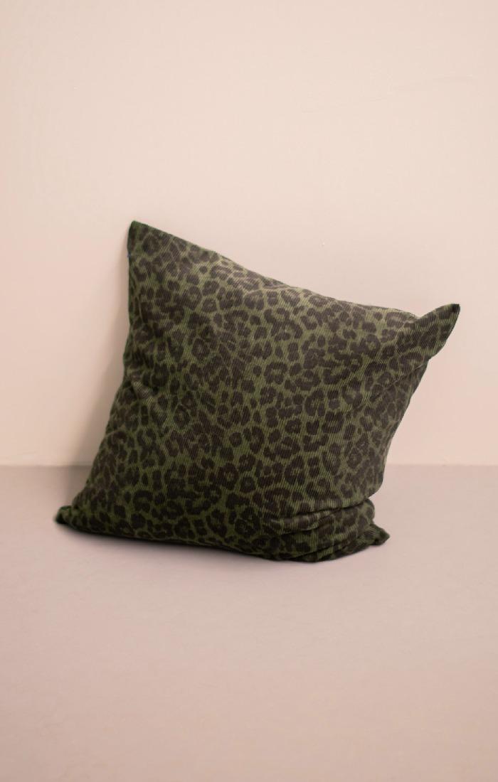 그린 코듀로이 레오파드 쿠션커버 (50X50)