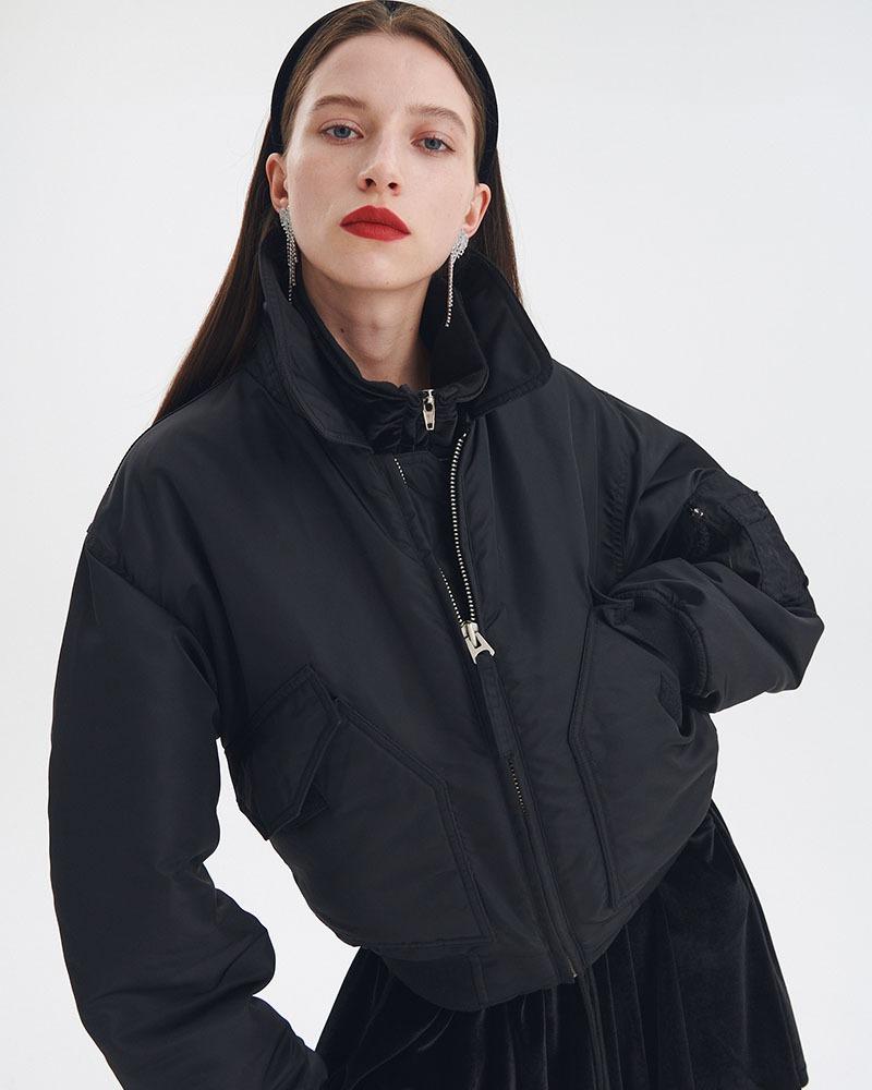 CENTAUR FUR COLLAR MA-1 JACKET_BLACK - THE CENTAUR