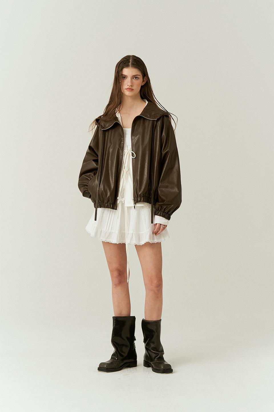 FAUX Leather Hoodie Jumper in Brown