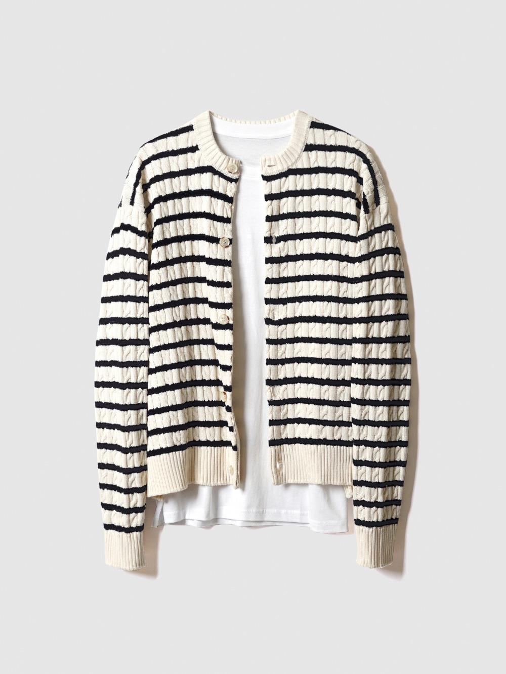 CABLE STRIPE CARDIGAN  IVORY