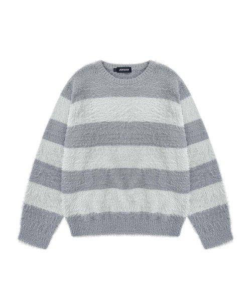 Fluffy Striped Mohair Knit (Grey/Ash Mint)