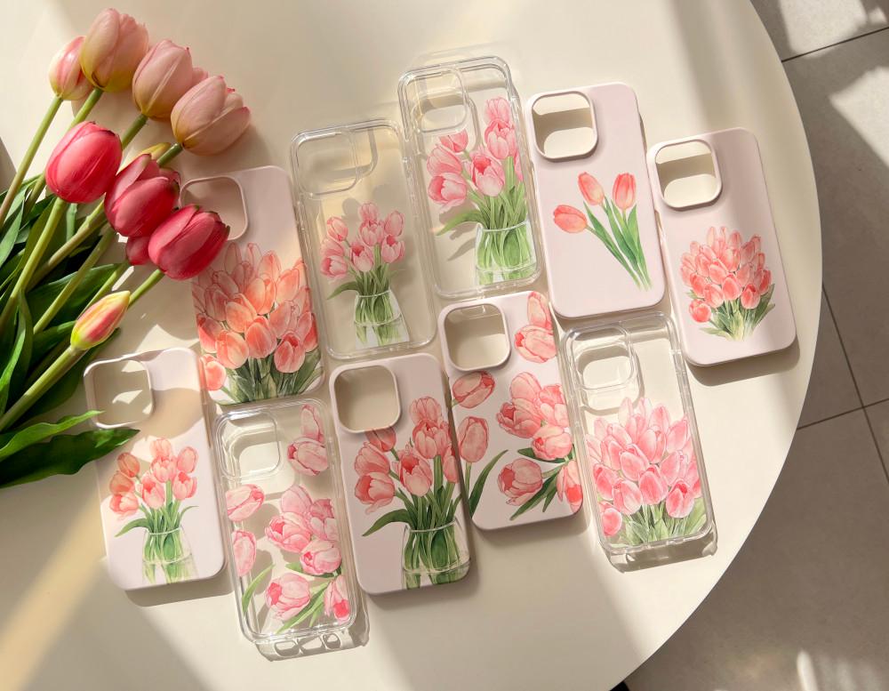 [아이폰15 출시]튤립 꽃 폰케이스 스마트톡/감성 일러스트 케이스 z플립5 갤럭시S23