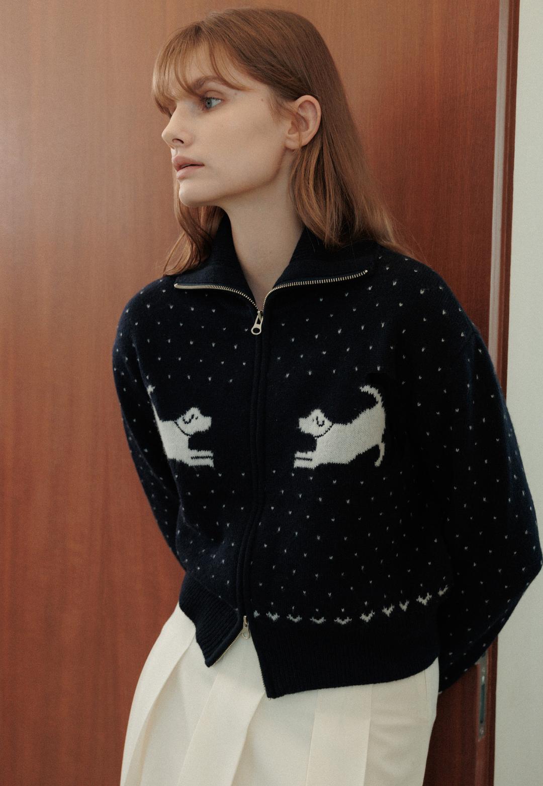 [10/17 순차배송] BORI WOOL TWO-WAY ZIP-UP KNIT CARDIGAN (NAVY)