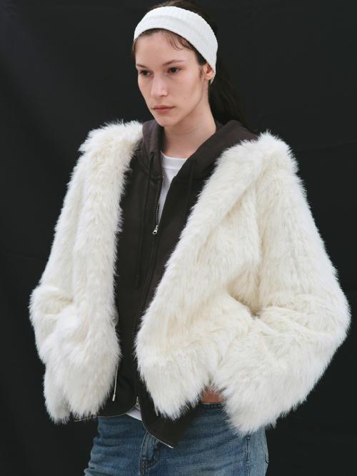 MOANA HOODIE FUR JACKET IVORY
