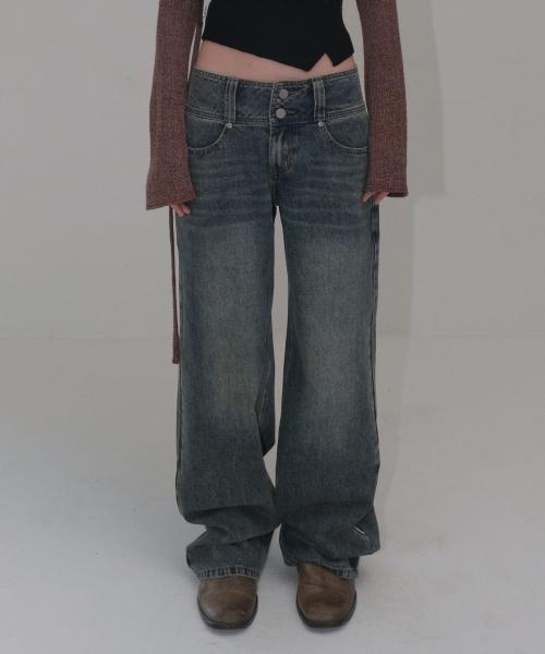 BOLD WAIST WIDE JEANS [BLUE]