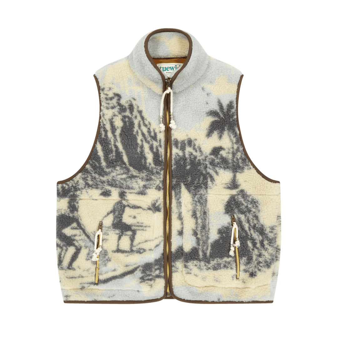 PALM TREE fleece vest  in powder blue/cream