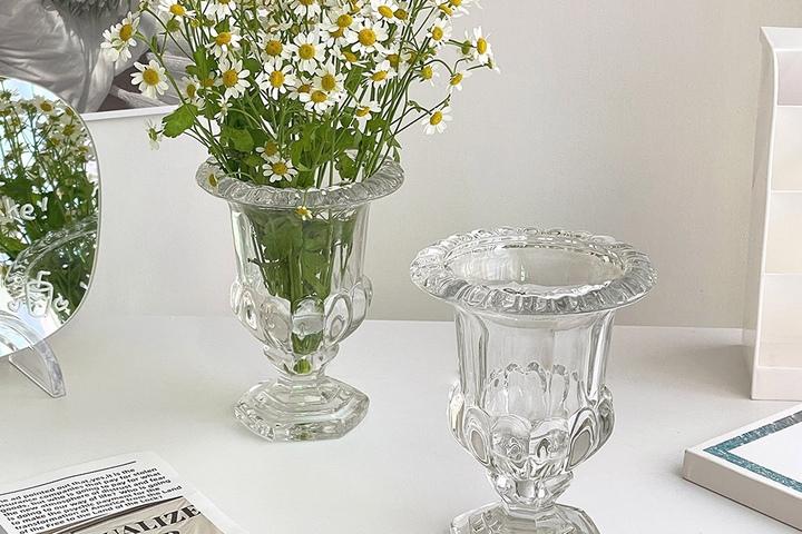 [10%쿠폰]투명 트로피화병 양각 엔틱 유리꽃병