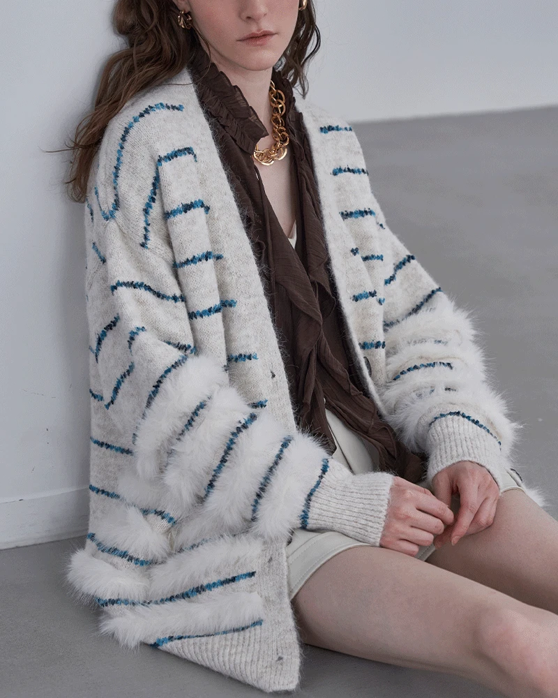 스트라이프 헤어리 루즈핏 가디건 LM12CD701L