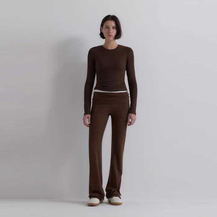 Foldable Ribbed Pants - Brown