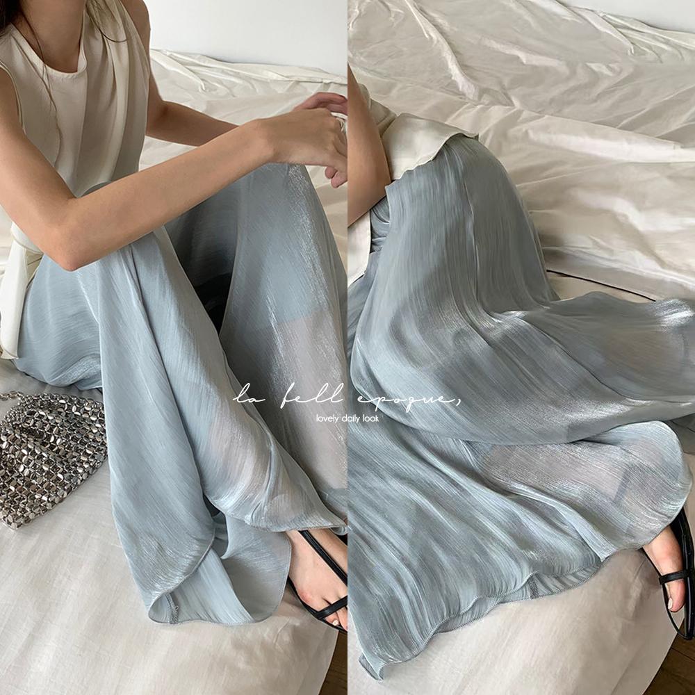 아덴 여름 하이웨스트 큐롯 와이드 실키 새틴 팬츠