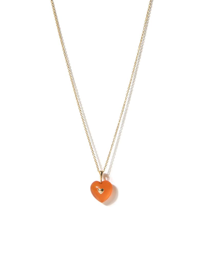 VERY VINTAGE ORANGE CHALCEDONY HEART PENDANT NECKLACE