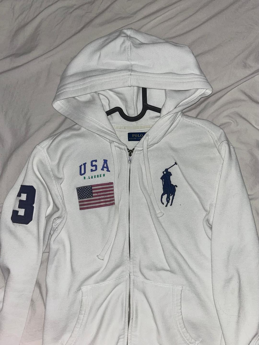 예약 중 폴로 랄프 로렌 빅포니 성조기 USA 후드집업 화이트 | 후루츠패밀리
