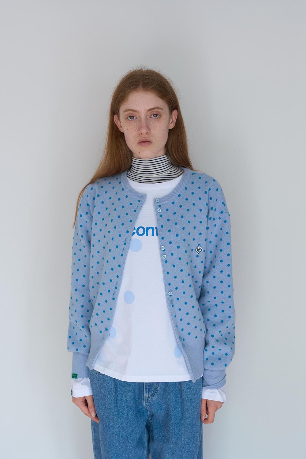 95. Dot wool cardigan_Skyblue