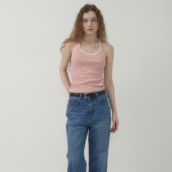 홀터 스트라이프 슬리브리스 - Red