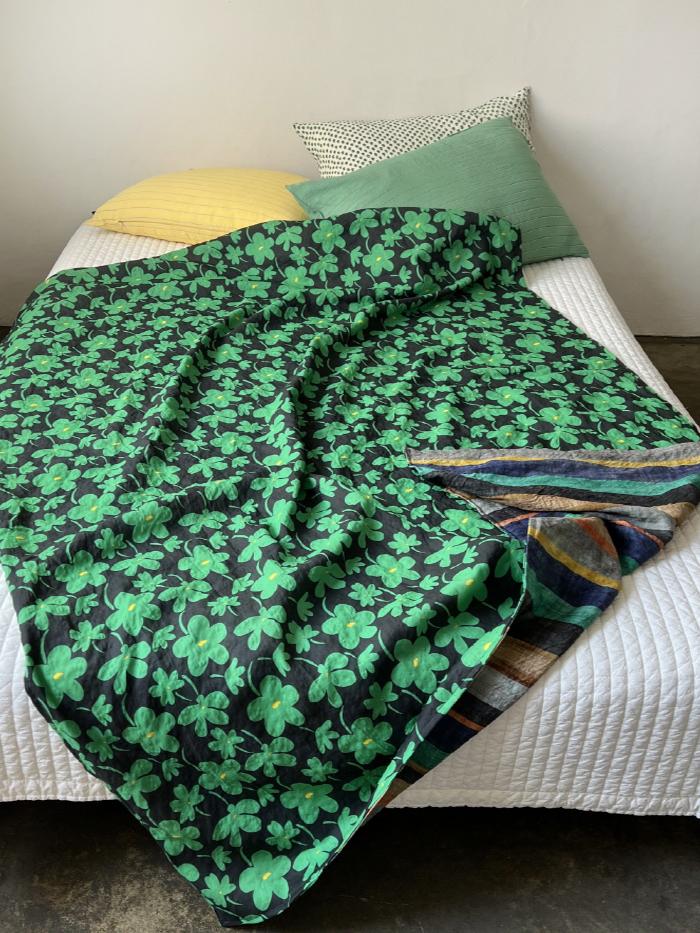 flower + thick stripe summer cotton rayon blanket