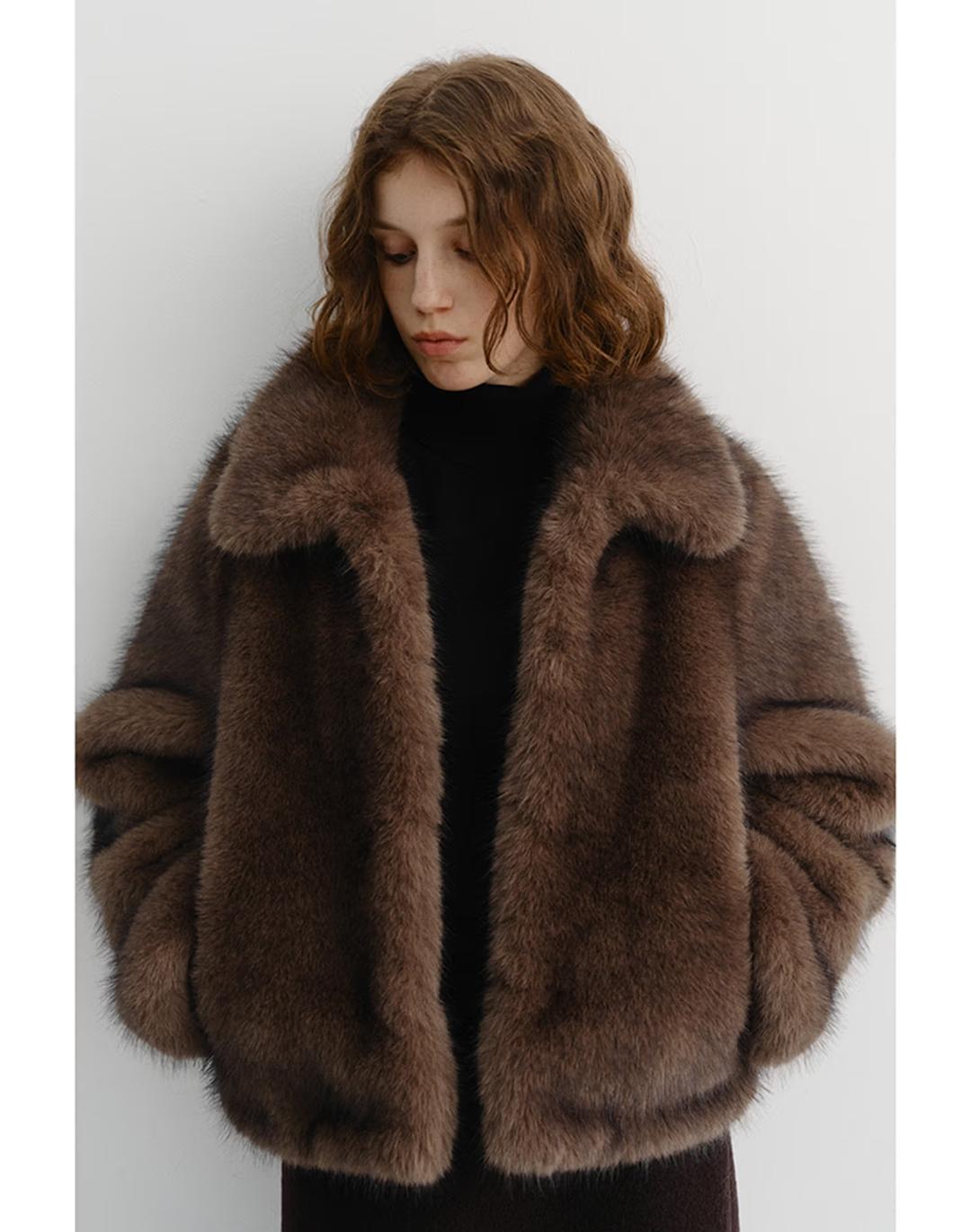 CROPPED FUR JACKET BROWN_UDJU5D224W2