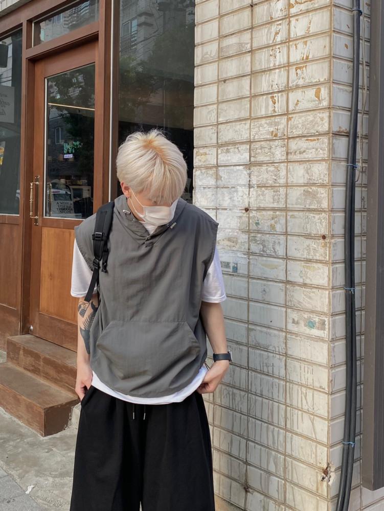 크롭 나일론 스트링 후드베스트 (3C)