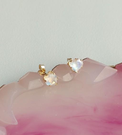 AAA+레인보우문스톤 14k골드필드 하트귀걸이