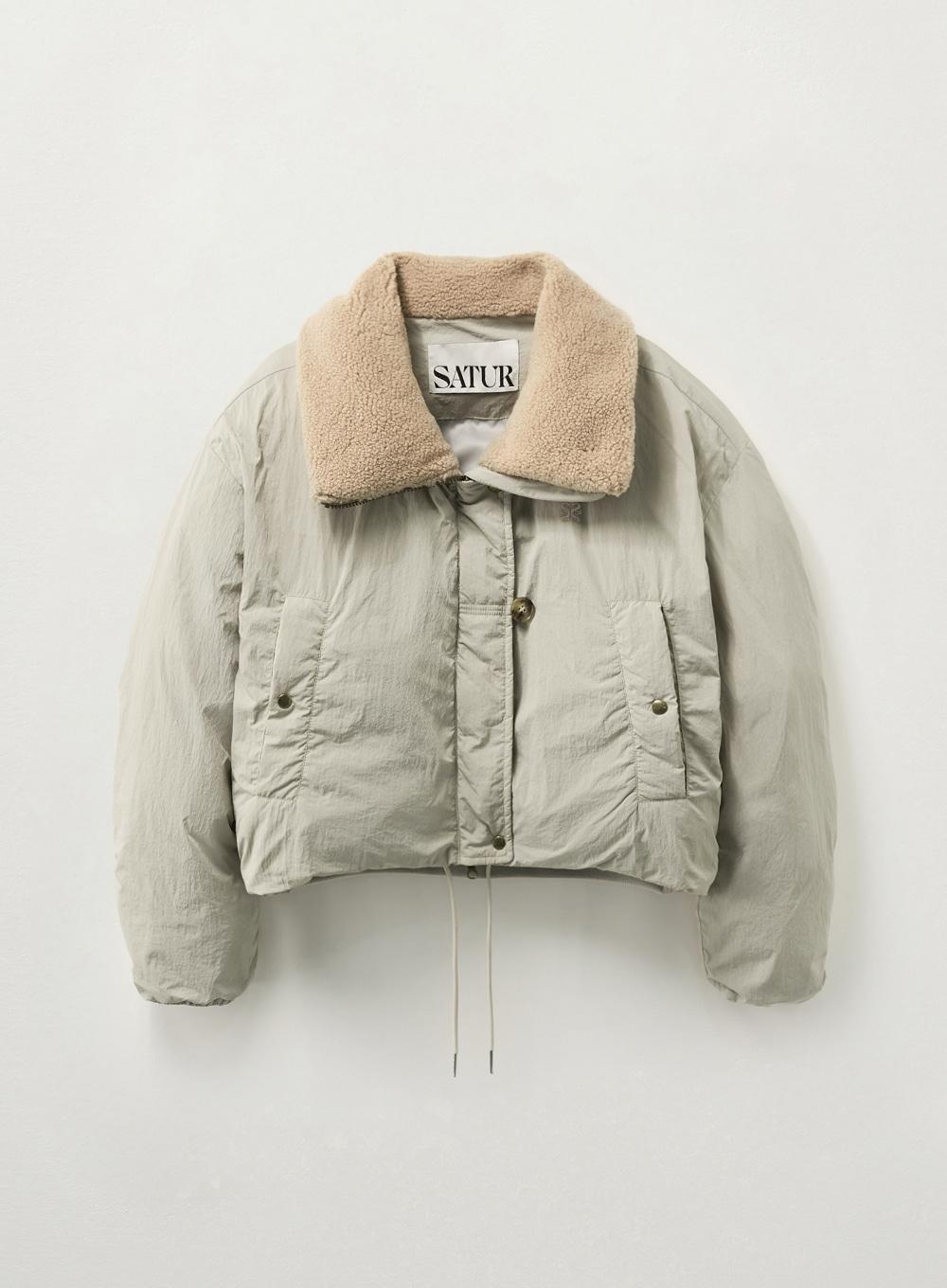 (W) Wide Collar Crop Padding Jacket - Khaki