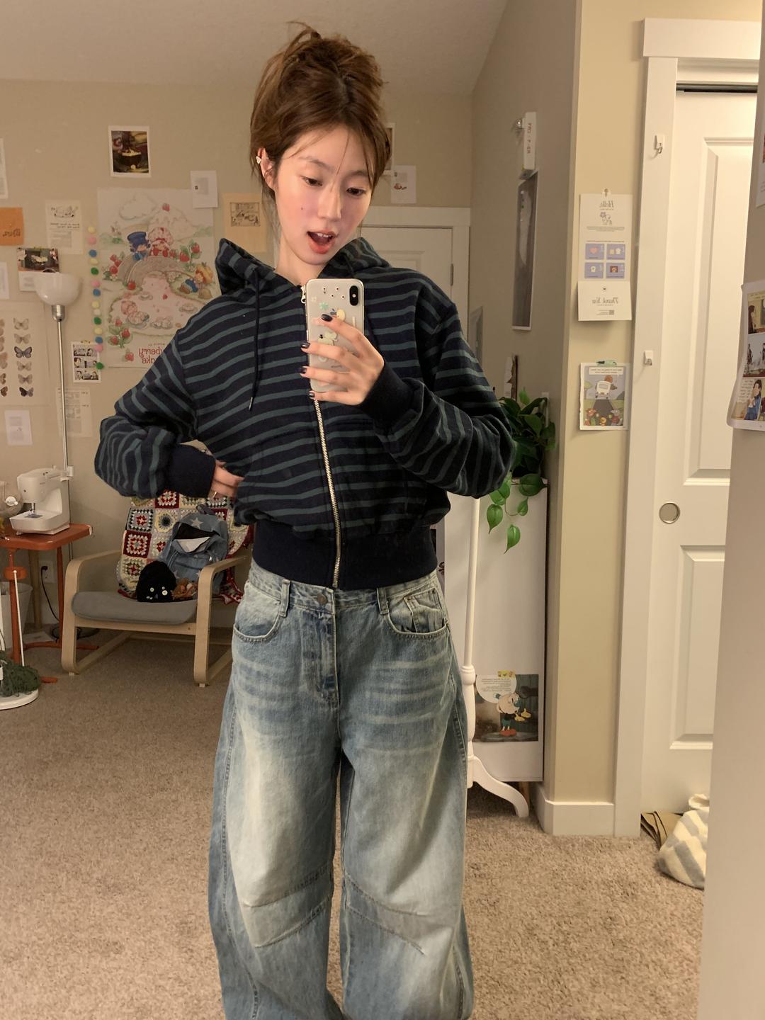 flash stripped zip-up hoodie