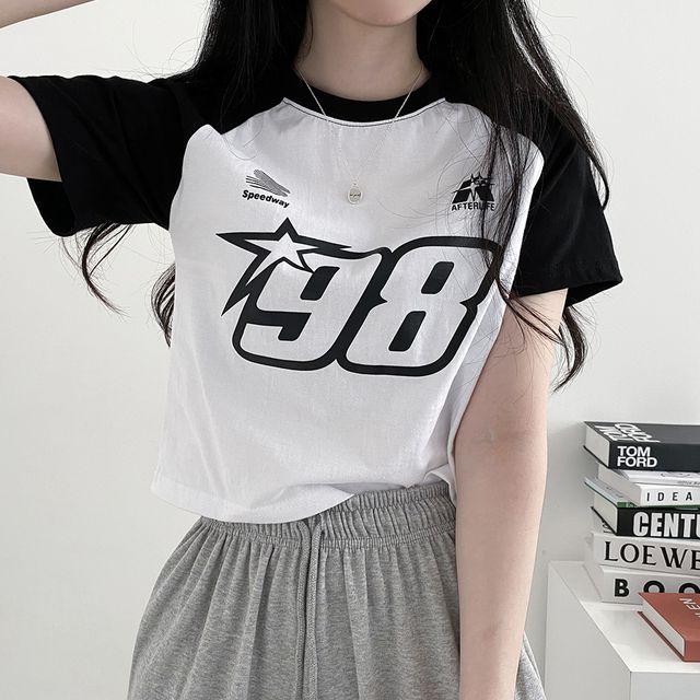 [배색!/예쁨주의~] 귀여운 98 스타 크롭 나그랑 반팔 티셔츠 4color_유유마켓