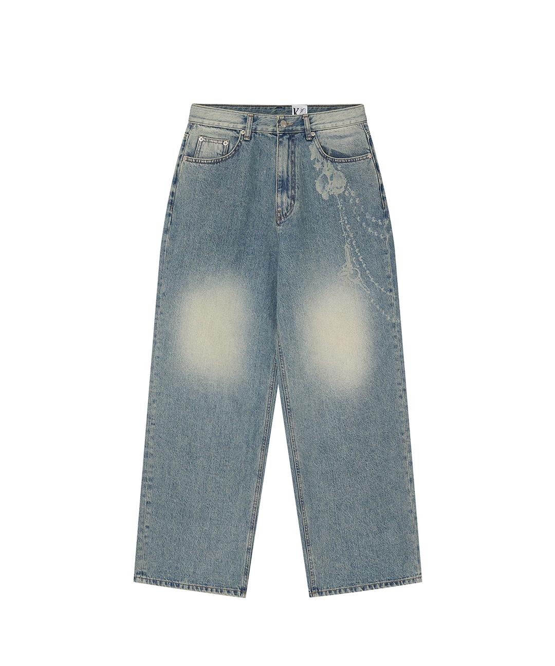 Chain Wide Denim Pants Light Blue
