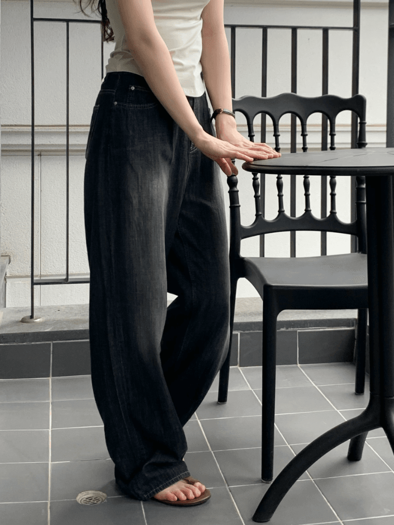 가이아 워싱 와이드 블랙진