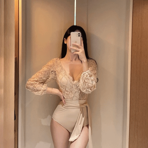 [당일출고] 청순 레이스 시스루 모노키니 수영복