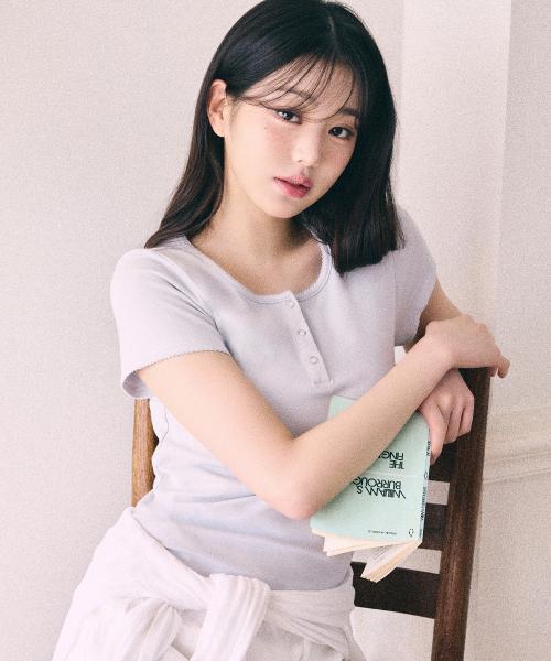 NUBASIC HENLEY NECK T-SHIRT LIGHT GRAY