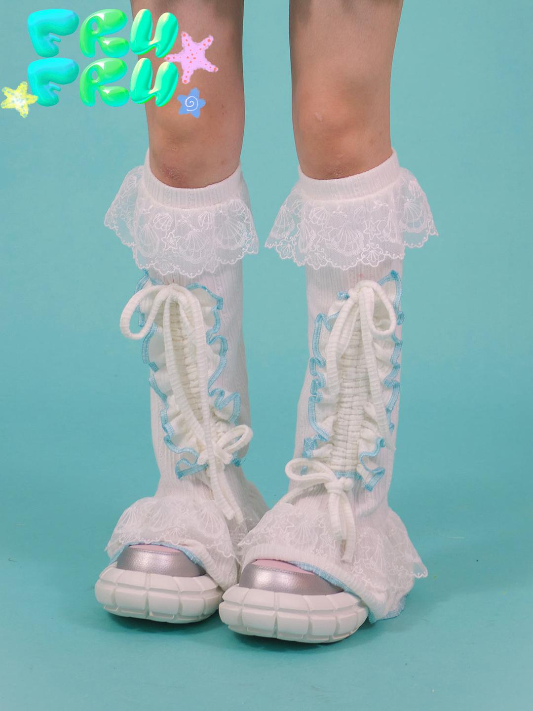 Lace Drawstring Leg Cover - one size / white(presale)