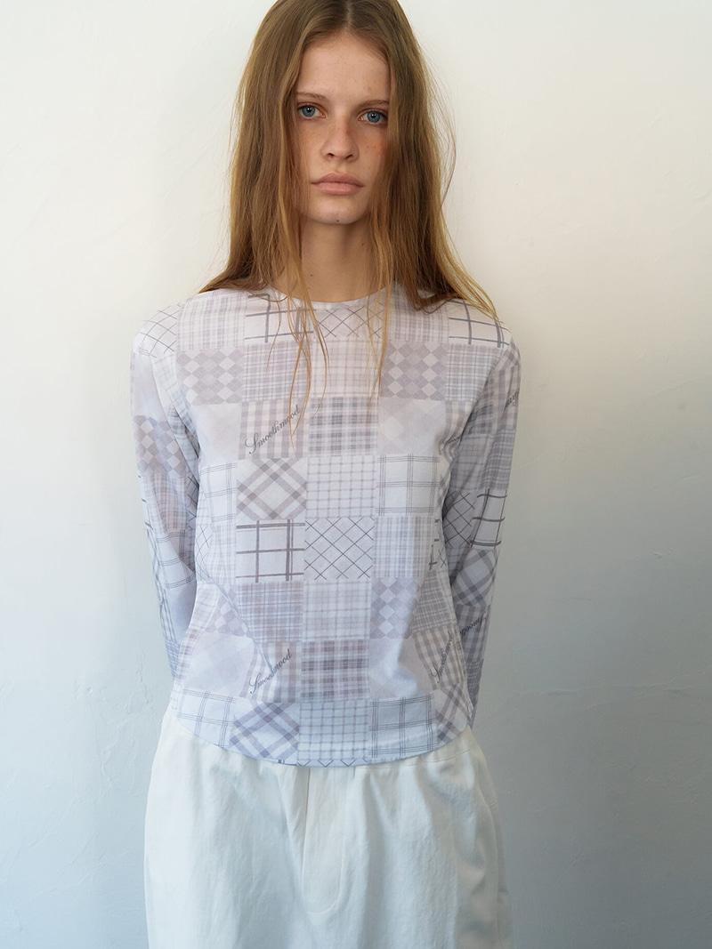 Shalott Check Patchwork Tee Pale Gray (2nd)